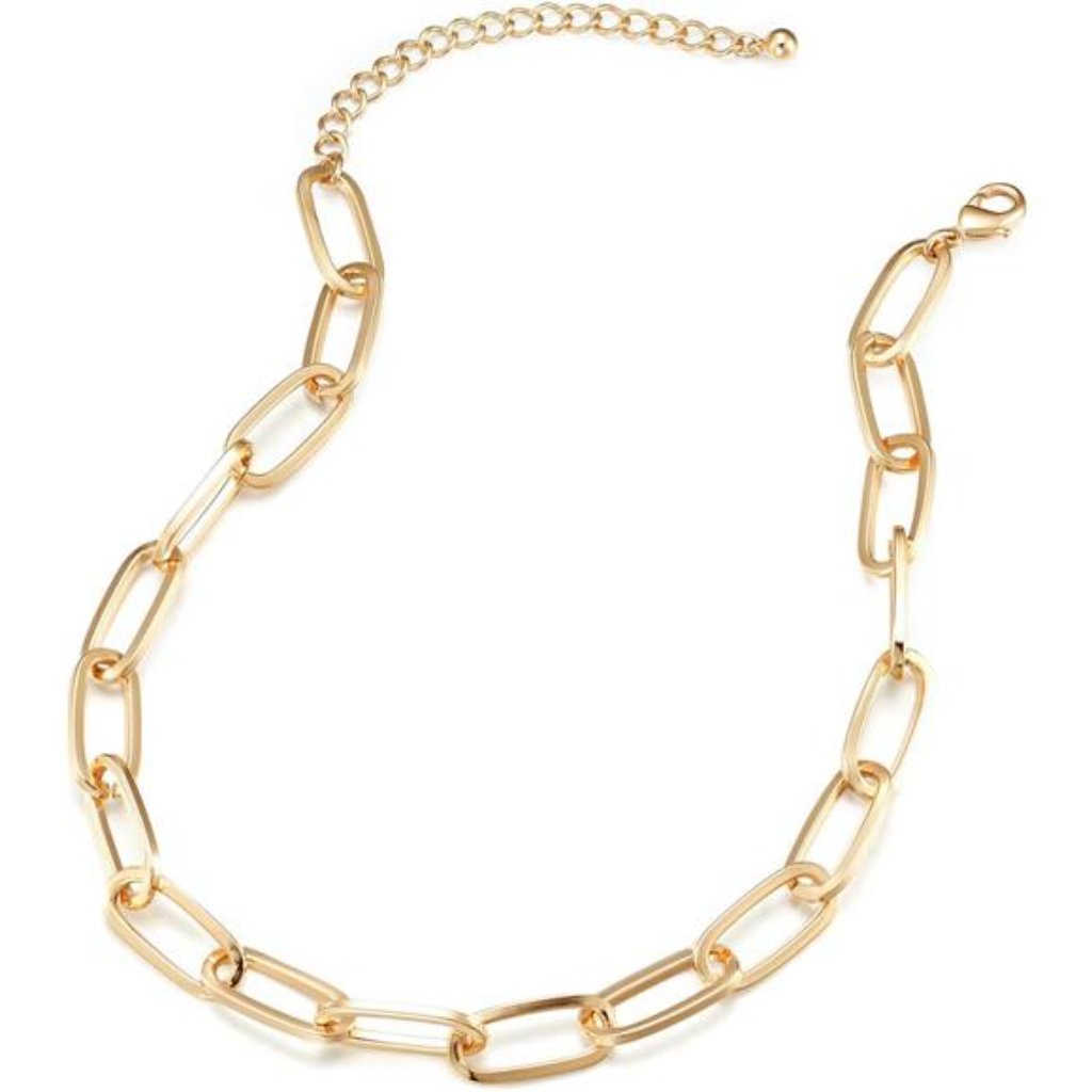 Gold Chain Necklace And Bracelet Ladies Chunky Chain Link Paperclip Jewelry Set 45$